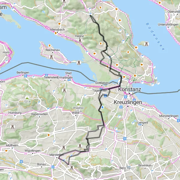 Karten-Miniaturansicht der Radinspiration "Durch die Thurgauer Hügellandschaft" in Freiburg, Germany. Erstellt vom Tarmacs.app-Routenplaner für Radtouren