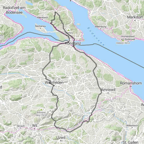 Karten-Miniaturansicht der Radinspiration "Bodensee Road Challenge" in Freiburg, Germany. Erstellt vom Tarmacs.app-Routenplaner für Radtouren