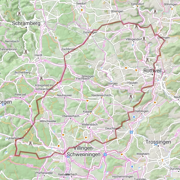 Map miniature of "Testturm Adventure" cycling inspiration in Freiburg, Germany. Generated by Tarmacs.app cycling route planner