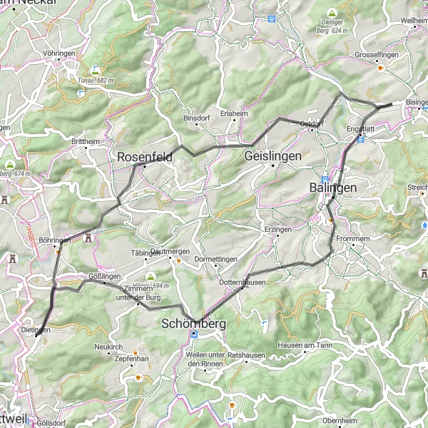 Map miniature of "Bettenberg Loop" cycling inspiration in Freiburg, Germany. Generated by Tarmacs.app cycling route planner