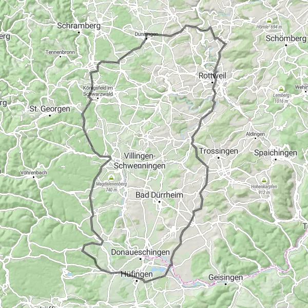 Map miniature of "Rottweil Challenge" cycling inspiration in Freiburg, Germany. Generated by Tarmacs.app cycling route planner