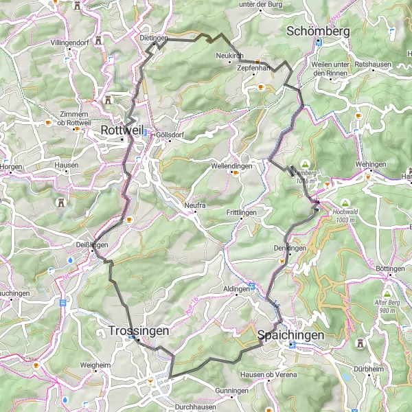 Map miniature of "Southern Black Forest Adventure" cycling inspiration in Freiburg, Germany. Generated by Tarmacs.app cycling route planner