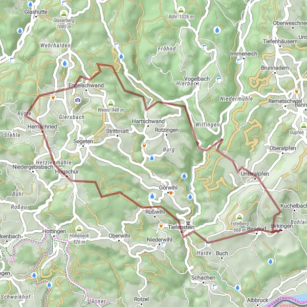 Karten-Miniaturansicht der Radinspiration "Gravel-Abenteuer durch Heul und Berg" in Freiburg, Germany. Erstellt vom Tarmacs.app-Routenplaner für Radtouren