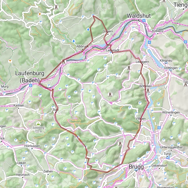 Map miniature of "Gravel Adventure and Natural Wonders" cycling inspiration in Freiburg, Germany. Generated by Tarmacs.app cycling route planner