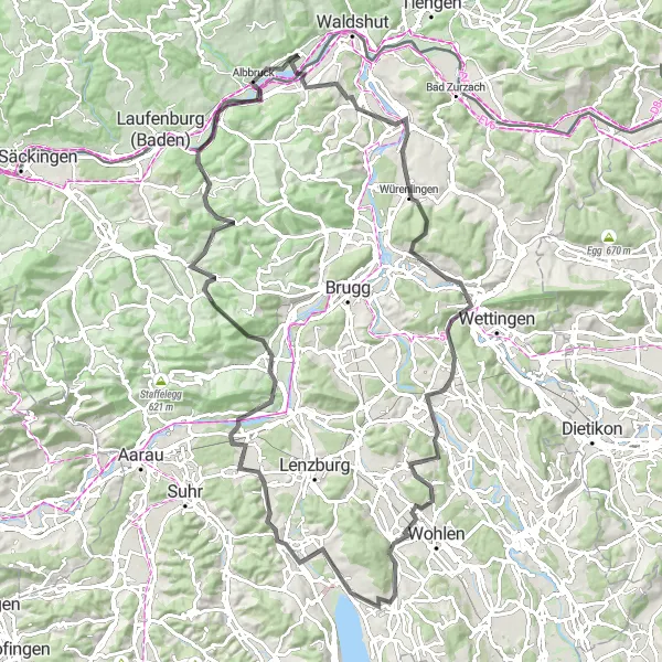 Karten-Miniaturansicht der Radinspiration "Kulturtour durch die Umgebung von Dogern" in Freiburg, Germany. Erstellt vom Tarmacs.app-Routenplaner für Radtouren