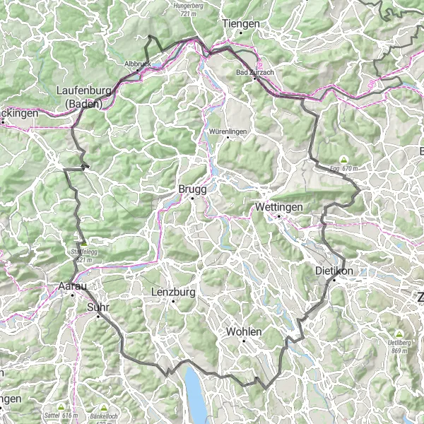 Karten-Miniaturansicht der Radinspiration "Herausfordernde Alpenroute ab Dogern" in Freiburg, Germany. Erstellt vom Tarmacs.app-Routenplaner für Radtouren