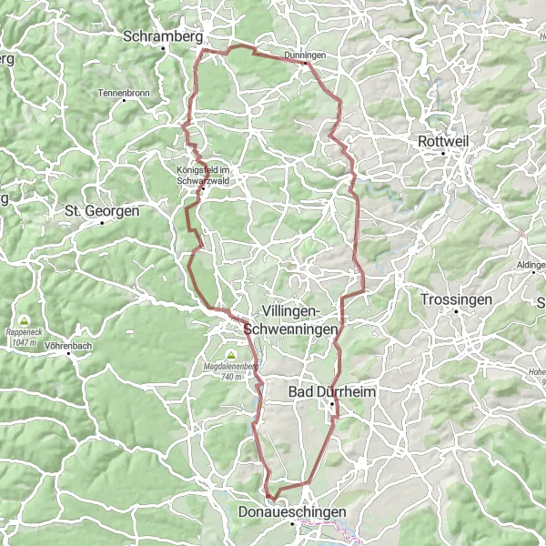 Karten-Miniaturansicht der Radinspiration "Gravel Tour Donaueschingen - Dunningen - Bad Dürrheim" in Freiburg, Germany. Erstellt vom Tarmacs.app-Routenplaner für Radtouren