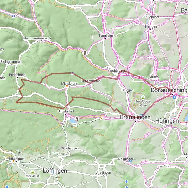 Karten-Miniaturansicht der Radinspiration "Gravel Tour durch Bräunlingen und Triberg" in Freiburg, Germany. Erstellt vom Tarmacs.app-Routenplaner für Radtouren