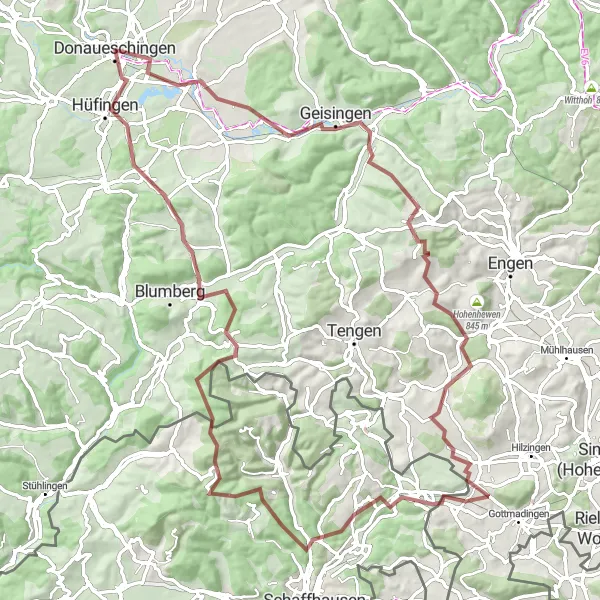 Map miniature of "Gravel Adventure to Hüfingen" cycling inspiration in Freiburg, Germany. Generated by Tarmacs.app cycling route planner