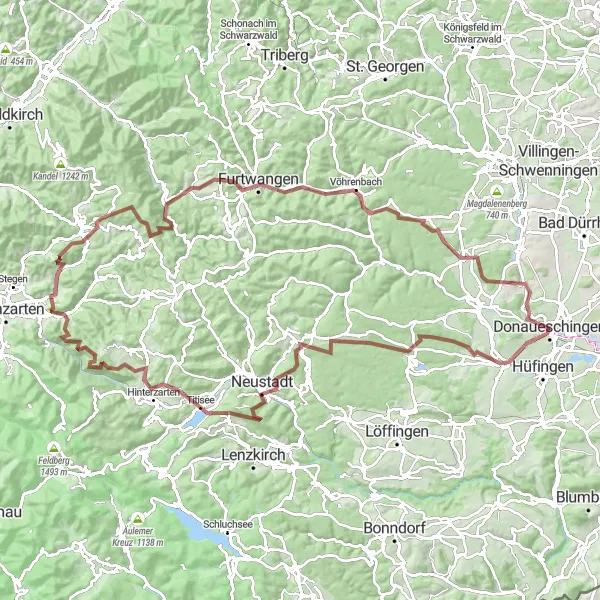 Karten-Miniaturansicht der Radinspiration "Gravel Tour Donaueschingen - Triberg - Aufen" in Freiburg, Germany. Erstellt vom Tarmacs.app-Routenplaner für Radtouren
