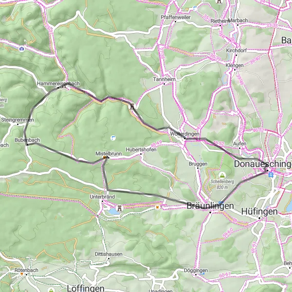 Map miniature of "Road to Tranquility" cycling inspiration in Freiburg, Germany. Generated by Tarmacs.app cycling route planner