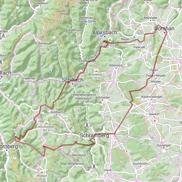 Karten-Miniaturansicht der Radinspiration "Gravel Route um Dornhan" in Freiburg, Germany. Erstellt vom Tarmacs.app-Routenplaner für Radtouren