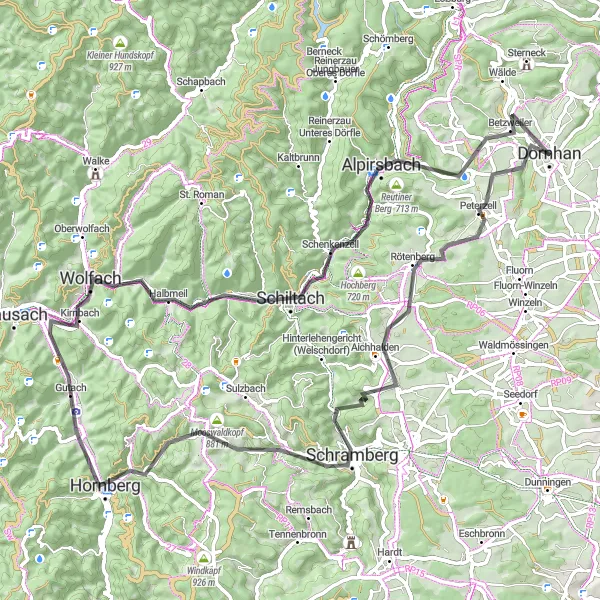 Karten-Miniaturansicht der Radinspiration "Schwarzwald-Rundtour ab Dornhan" in Freiburg, Germany. Erstellt vom Tarmacs.app-Routenplaner für Radtouren