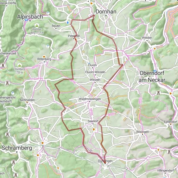 Map miniature of "Heiligenbronn to Dunningen" cycling inspiration in Freiburg, Germany. Generated by Tarmacs.app cycling route planner