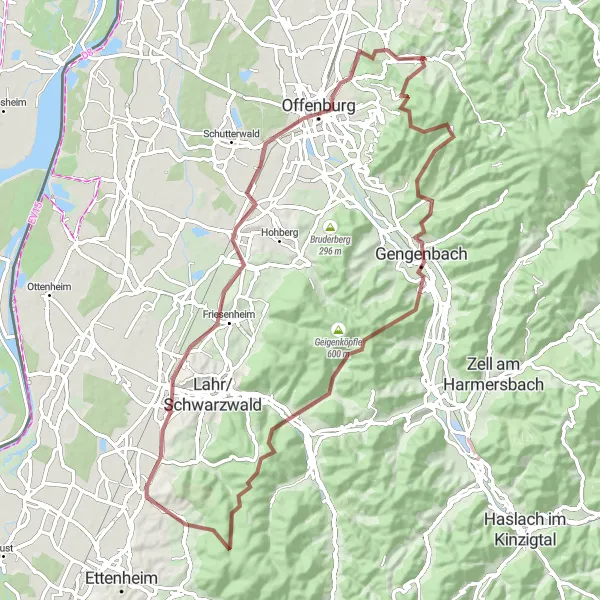 Map miniature of "Brandeckkopf Gravel Adventure" cycling inspiration in Freiburg, Germany. Generated by Tarmacs.app cycling route planner