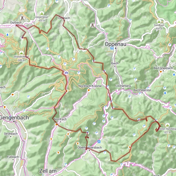 Map miniature of "Hornbühl Gravel Loop" cycling inspiration in Freiburg, Germany. Generated by Tarmacs.app cycling route planner