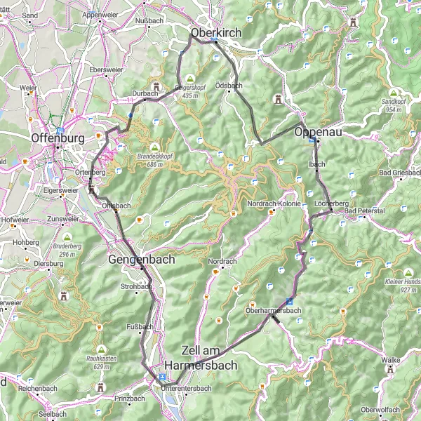 Map miniature of "Geigerskopf Loop" cycling inspiration in Freiburg, Germany. Generated by Tarmacs.app cycling route planner