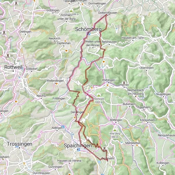 Map miniature of "The Gravel Adventure" cycling inspiration in Freiburg, Germany. Generated by Tarmacs.app cycling route planner