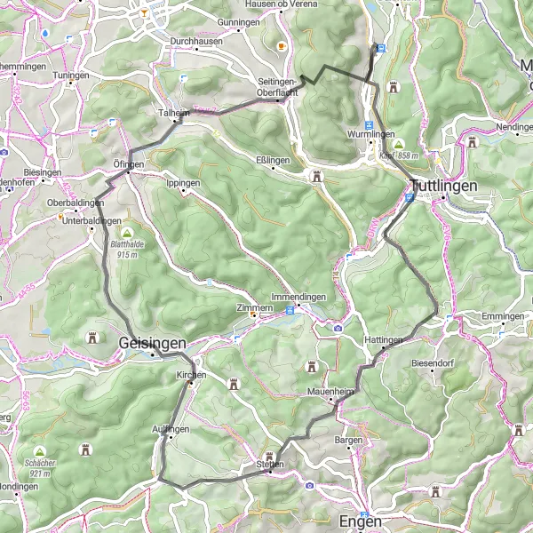 Karten-Miniaturansicht der Radinspiration "Aufregende Schwarzwaldtour von Dürbheim aus" in Freiburg, Germany. Erstellt vom Tarmacs.app-Routenplaner für Radtouren
