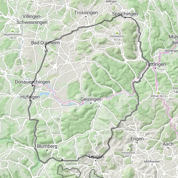 Karten-Miniaturansicht der Radinspiration "Panorama-Tour durch Hüfingen" in Freiburg, Germany. Erstellt vom Tarmacs.app-Routenplaner für Radtouren