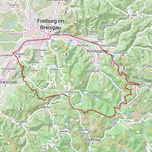 Map miniature of "Black Forest Gravel Adventure" cycling inspiration in Freiburg, Germany. Generated by Tarmacs.app cycling route planner