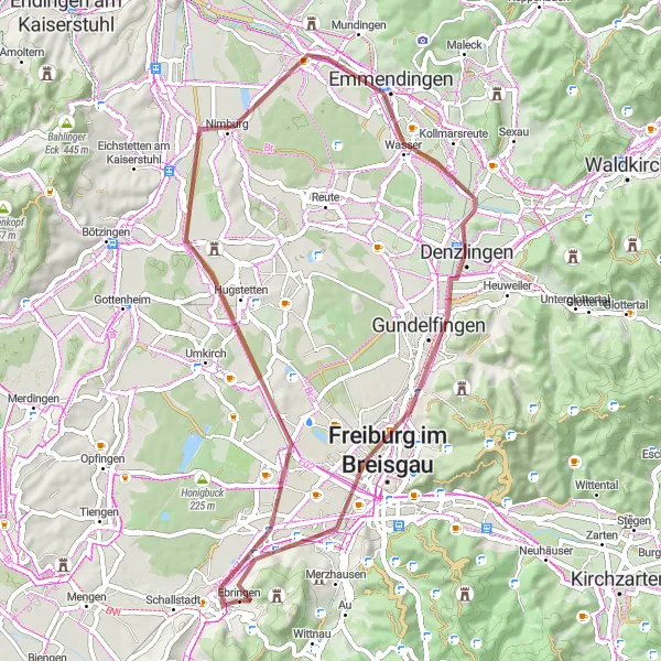 Map miniature of "Nimburg and Emmendingen Gravel Route" cycling inspiration in Freiburg, Germany. Generated by Tarmacs.app cycling route planner
