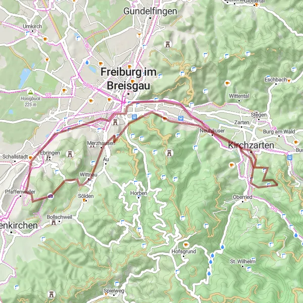 Karten-Miniaturansicht der Radinspiration "Gravel Tour um Freiburg" in Freiburg, Germany. Erstellt vom Tarmacs.app-Routenplaner für Radtouren
