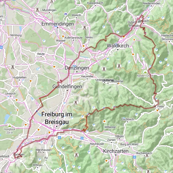 Map miniature of "Breisgau Hills Gravel Loop" cycling inspiration in Freiburg, Germany. Generated by Tarmacs.app cycling route planner
