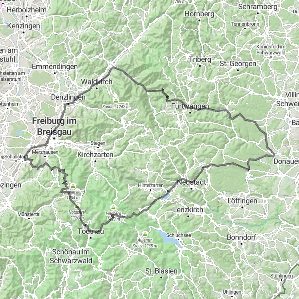 Map miniature of "Ebringen to Todtnau Loop" cycling inspiration in Freiburg, Germany. Generated by Tarmacs.app cycling route planner