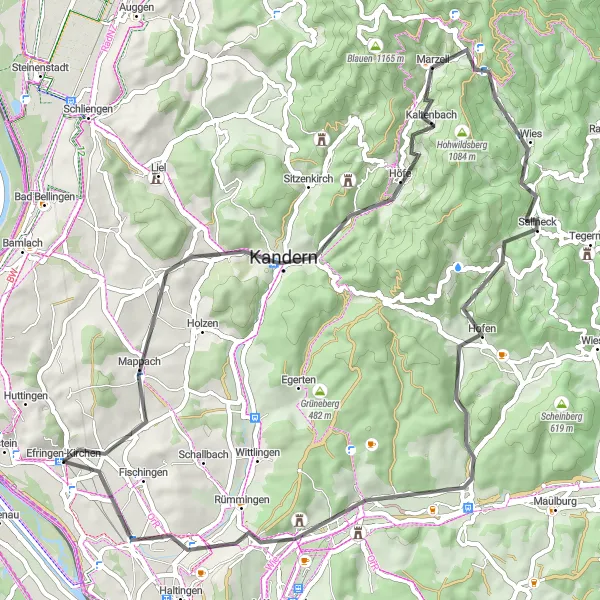 Map miniature of "The Black Forest Challenge" cycling inspiration in Freiburg, Germany. Generated by Tarmacs.app cycling route planner