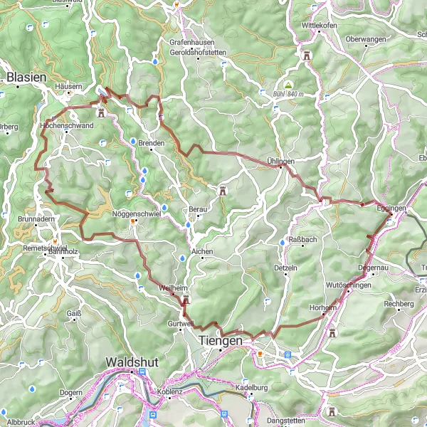 Karten-Miniaturansicht der Radinspiration "Gravel Tour um Eggingen" in Freiburg, Germany. Erstellt vom Tarmacs.app-Routenplaner für Radtouren
