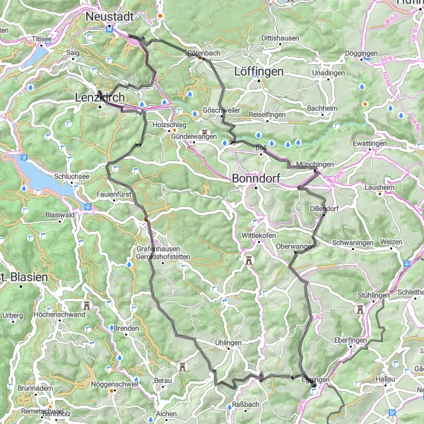 Karten-Miniaturansicht der Radinspiration "Road Tour rund um Eggingen" in Freiburg, Germany. Erstellt vom Tarmacs.app-Routenplaner für Radtouren