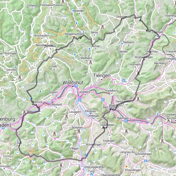 Karten-Miniaturansicht der Radinspiration "Radtour durch die Natur" in Freiburg, Germany. Erstellt vom Tarmacs.app-Routenplaner für Radtouren