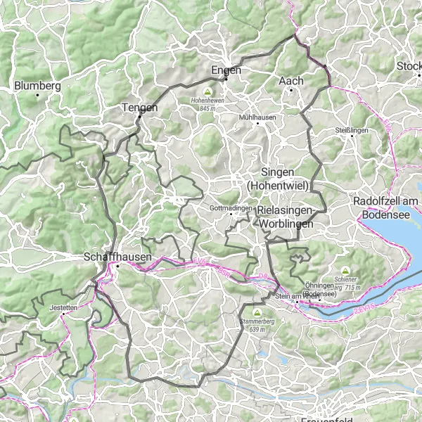 Map miniature of "The Windy Hills" cycling inspiration in Freiburg, Germany. Generated by Tarmacs.app cycling route planner