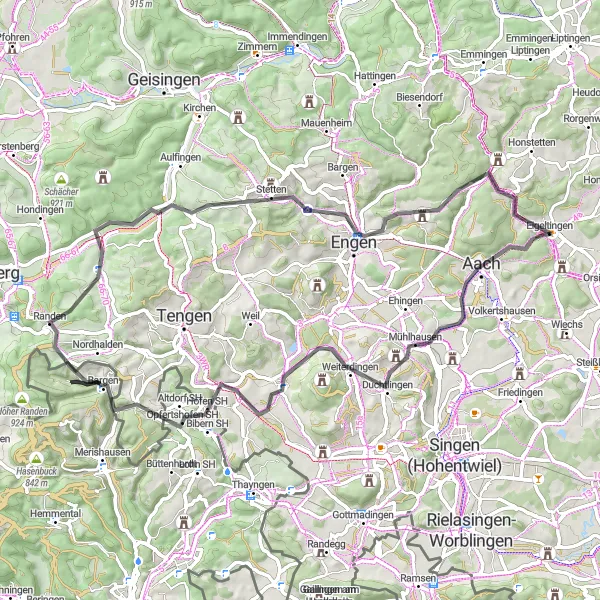 Karten-Miniaturansicht der Radinspiration "Rundkurs Aach - Bargen" in Freiburg, Germany. Erstellt vom Tarmacs.app-Routenplaner für Radtouren
