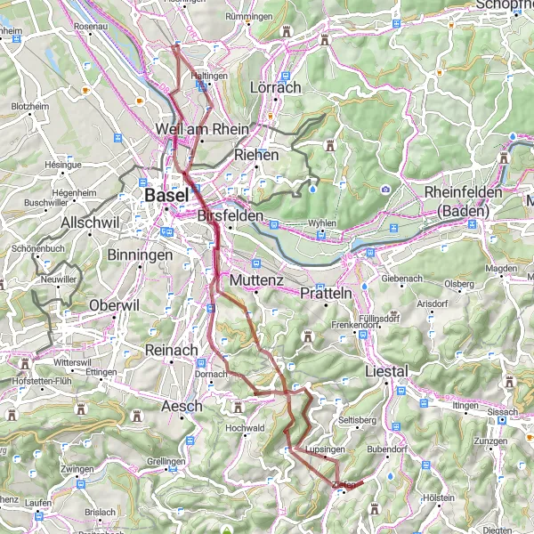 Karten-Miniaturansicht der Radinspiration "Die Gravel-Abenteuer von Eimeldingen" in Freiburg, Germany. Erstellt vom Tarmacs.app-Routenplaner für Radtouren