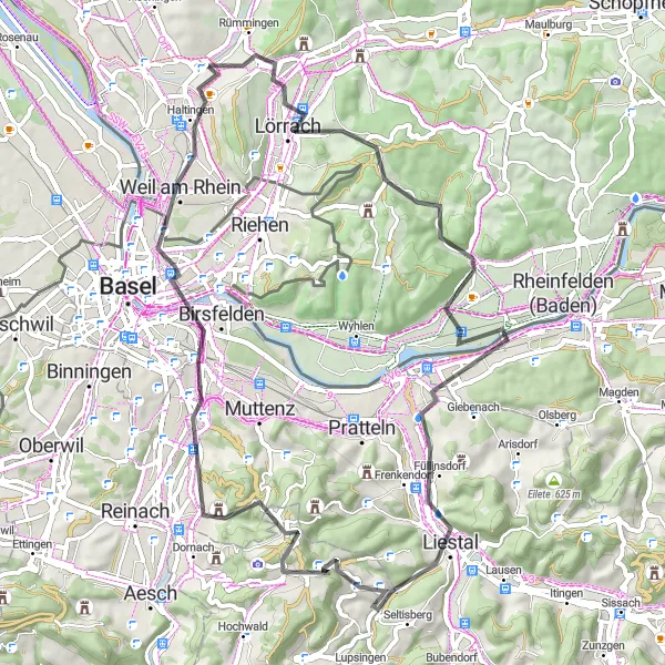 Map miniature of "Border Trail" cycling inspiration in Freiburg, Germany. Generated by Tarmacs.app cycling route planner