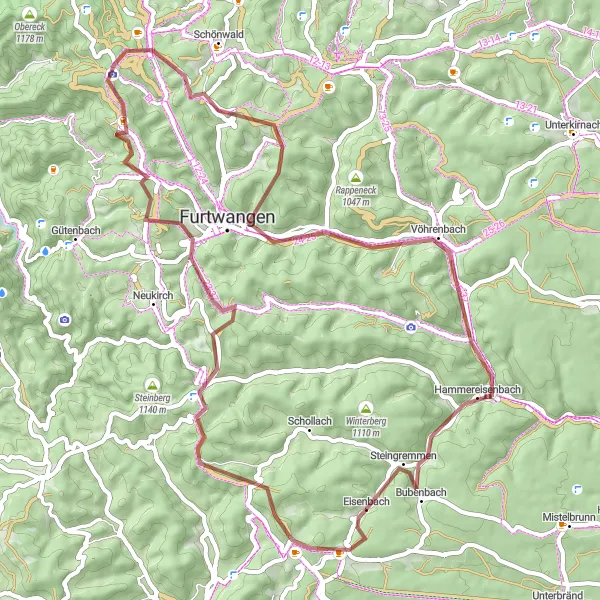 Map miniature of "The Wilderness of Bossenbühl" cycling inspiration in Freiburg, Germany. Generated by Tarmacs.app cycling route planner