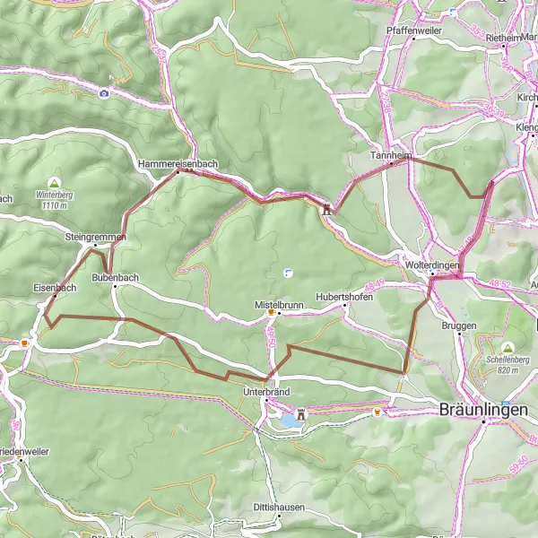 Map miniature of "Eisenbach and its Surroundings" cycling inspiration in Freiburg, Germany. Generated by Tarmacs.app cycling route planner