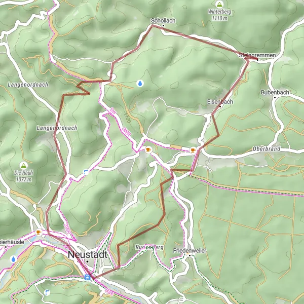Map miniature of "Gravel Tour: Eisenbach Loop" cycling inspiration in Freiburg, Germany. Generated by Tarmacs.app cycling route planner