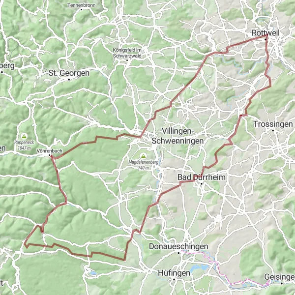 Map miniature of "Traversing Vöhrenbach's Nature" cycling inspiration in Freiburg, Germany. Generated by Tarmacs.app cycling route planner