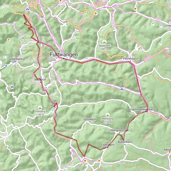 Map miniature of "Eisenbach to Neu-Fürstenberg" cycling inspiration in Freiburg, Germany. Generated by Tarmacs.app cycling route planner