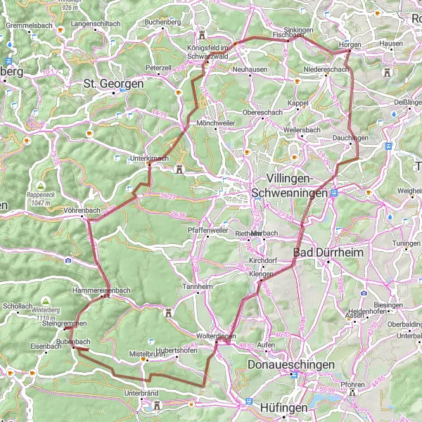 Map miniature of "Eisenbach to Wolterdingen" cycling inspiration in Freiburg, Germany. Generated by Tarmacs.app cycling route planner