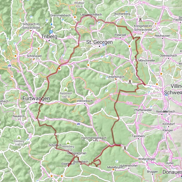 Map miniature of "Schwarzwald Adventure" cycling inspiration in Freiburg, Germany. Generated by Tarmacs.app cycling route planner