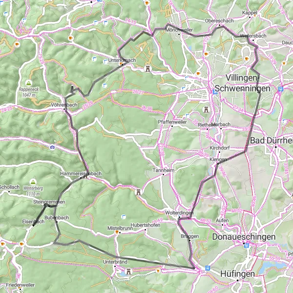 Map miniature of "Road Tour: Freiburg Adventure" cycling inspiration in Freiburg, Germany. Generated by Tarmacs.app cycling route planner
