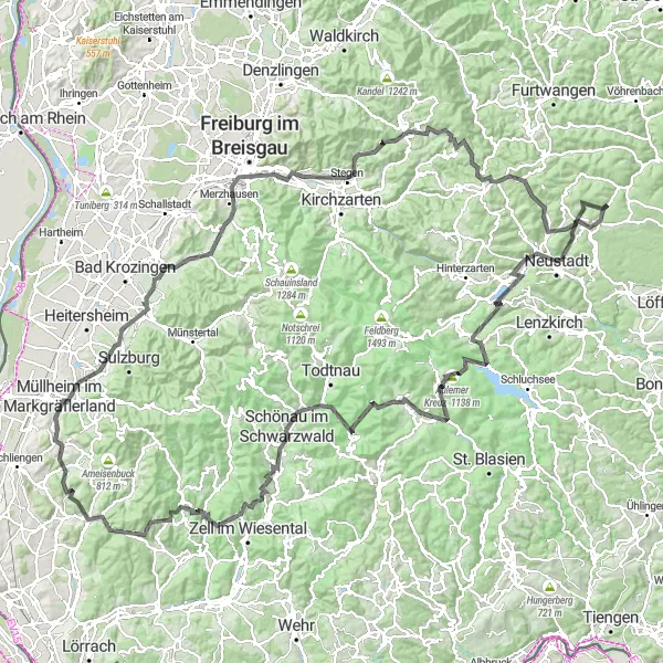 Map miniature of "Black Forest Ultimate Challenge" cycling inspiration in Freiburg, Germany. Generated by Tarmacs.app cycling route planner