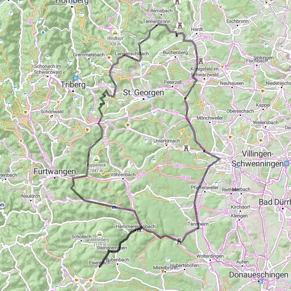 Map miniature of "Road Tour: Majestic Black Forest" cycling inspiration in Freiburg, Germany. Generated by Tarmacs.app cycling route planner