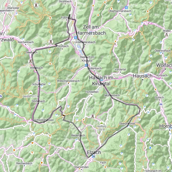 Karten-Miniaturansicht der Radinspiration "Geheimnisvolle Schwarzwaldtour" in Freiburg, Germany. Erstellt vom Tarmacs.app-Routenplaner für Radtouren