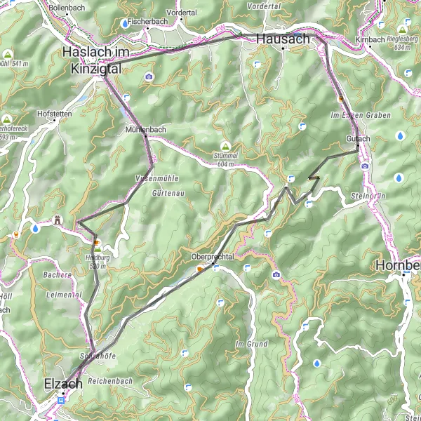 Karten-Miniaturansicht der Radinspiration "Schwarzwald-Rundfahrt von Elzach" in Freiburg, Germany. Erstellt vom Tarmacs.app-Routenplaner für Radtouren