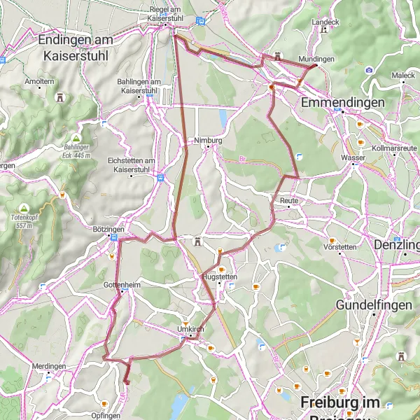 Map miniature of "The Kaiserstuhl Gravel Challenge" cycling inspiration in Freiburg, Germany. Generated by Tarmacs.app cycling route planner
